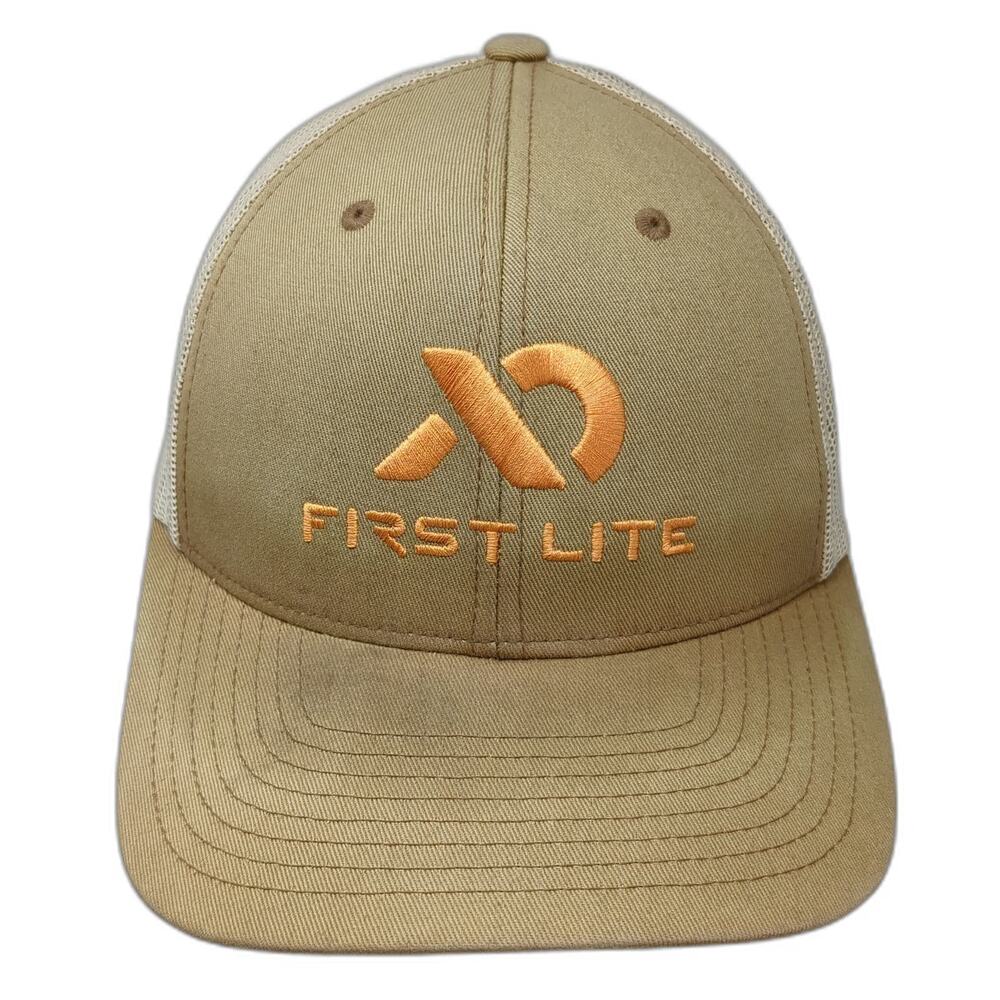 First Lite Trucker Hat Beige One Size Snapback Mesh Embroidered Hunting Logo
